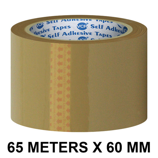 VCR Self Adhesive Brown Cello Tape - 60mm / 2.5" Width - BOPP Industrial Packaging Tape for E-Commerce Box Packing, Office and Home use