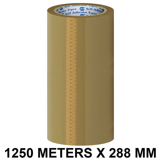 VCR Self Adhesive Brown Cello Tape - 288mm / 12" Width - 1250 Meters in Length - BOPP Industrial Packaging Tape for E-Commerce Box Packing, Office and Home use