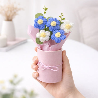 VCR Handmade Blue Crochet Bouquet- Hand Woven Knitted Artificial Hand Knitted Bouquet Flower for office Desk, Table, Car, Bedroom, Wedding & Special Occasions