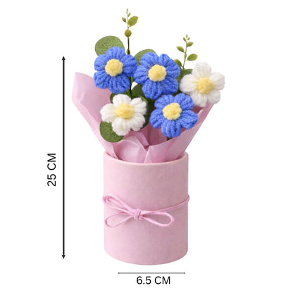 VCR Handmade Blue Crochet Bouquet- Hand Woven Knitted Artificial Hand Knitted Bouquet Flower for office Desk, Table, Car, Bedroom, Wedding & Special Occasions