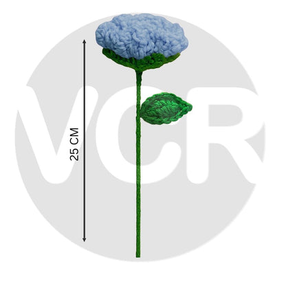 VCR Handmade Crochet Blue Rose - Pack of 1 - Hand Woven Knitted Artificial Blue Rose Hand Knitted Flower for office Desk, Table, Car, Bedroom, Wedding & Special Occasions