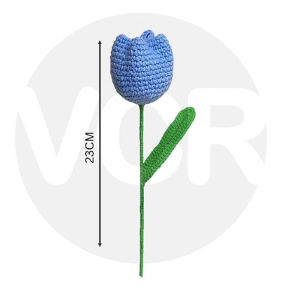 VCR Handmade Crochet Blue Tulip - Pack of 1 - Hand Woven Knitted Artificial Blue Tulip Hand Knitted Flower for office Desk, Table, Car, Bedroom, Wedding & Special Occasions