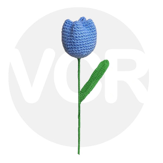 VCR Handmade Crochet Blue Tulip - Pack of 1 - Hand Woven Knitted Artificial Blue Tulip Hand Knitted Flower for office Desk, Table, Car, Bedroom, Wedding & Special Occasions