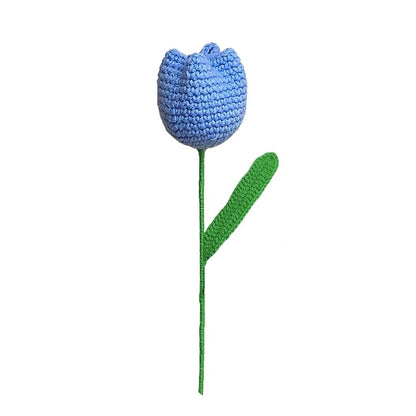 VCR Handmade Crochet Blue Tulip - Pack of 1 - Hand Woven Knitted Artificial Blue Tulip Hand Knitted Flower for office Desk, Table, Car, Bedroom, Wedding & Special Occasions