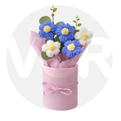 VCR Handmade Blue Crochet Bouquet- Hand Woven Knitted Artificial Hand Knitted Bouquet Flower for office Desk, Table, Car, Bedroom, Wedding & Special Occasions