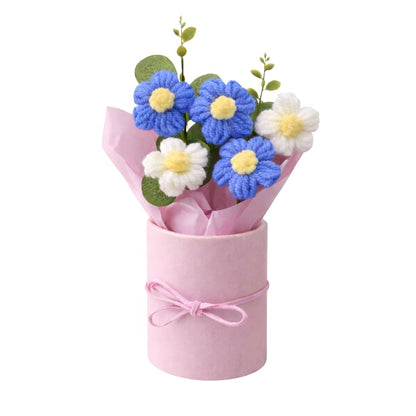 VCR Handmade Blue Crochet Bouquet- Hand Woven Knitted Artificial Hand Knitted Bouquet Flower for office Desk, Table, Car, Bedroom, Wedding & Special Occasions