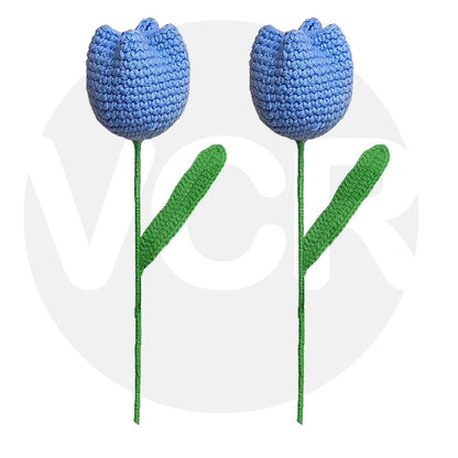 VCR Handmade Crochet Blue Tulip - Pack of 1 - Hand Woven Knitted Artificial Blue Tulip Hand Knitted Flower for office Desk, Table, Car, Bedroom, Wedding & Special Occasions