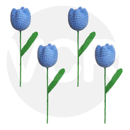 VCR Handmade Crochet Blue Tulip - Pack of 1 - Hand Woven Knitted Artificial Blue Tulip Hand Knitted Flower for office Desk, Table, Car, Bedroom, Wedding & Special Occasions