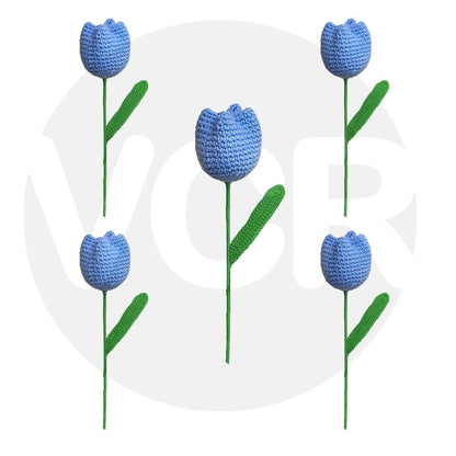 VCR Handmade Crochet Blue Tulip - Pack of 1 - Hand Woven Knitted Artificial Blue Tulip Hand Knitted Flower for office Desk, Table, Car, Bedroom, Wedding & Special Occasions