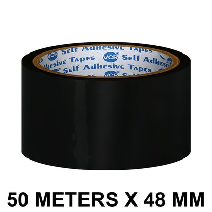 VCR Black Color Tape - 50 Meters in Length - 48mm / 2" Width - BOPP Self Adhesive Tape for Arts and Craft use, Box Packing, Office and Home use