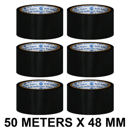 VCR Black Color Tape - 50 Meters in Length - 48mm / 2" Width - BOPP Self Adhesive Tape for Arts and Craft use, Box Packing, Office and Home use
