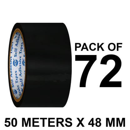 VCR Black Color Tape - 50 Meters in Length - 48mm / 2" Width - BOPP Self Adhesive Tape for Arts and Craft use, Box Packing, Office and Home use