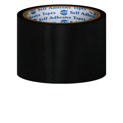 VCR Black Color Tape - 50 Meters in Length - 60mm / 2.5" Width - BOPP Self Adhesive Tape for Arts and Craft use, Box Packing, Office and Home use