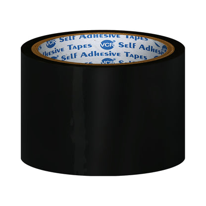 VCR Black Color Tape - 50 Meters in Length - 60mm / 2.5" Width - BOPP Self Adhesive Tape for Arts and Craft use, Box Packing, Office and Home use
