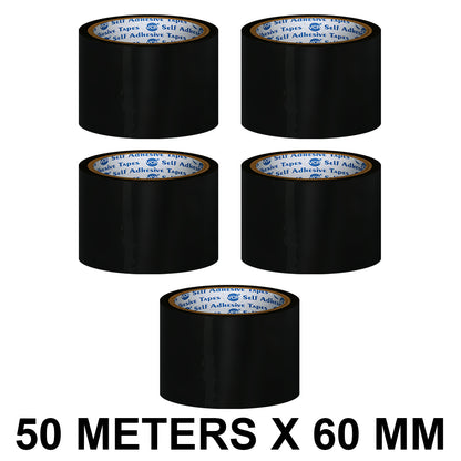 VCR Black Color Tape - 50 Meters in Length - 60mm / 2.5" Width - BOPP Self Adhesive Tape for Arts and Craft use, Box Packing, Office and Home use