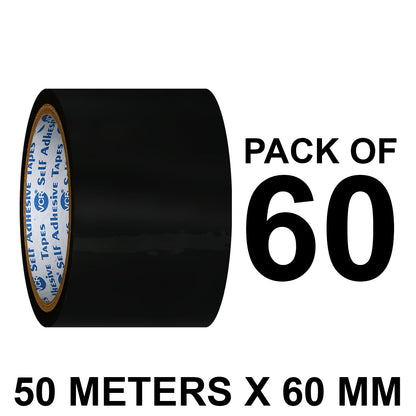 VCR Black Color Tape - 50 Meters in Length - 60mm / 2.5" Width - BOPP Self Adhesive Tape for Arts and Craft use, Box Packing, Office and Home use
