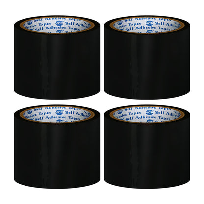 VCR Black Color Tape - 50 Meters in Length - 72mm / 3" Width - BOPP Self Adhesive Tape for Arts and Craft use, Box Packing, Office and Home use