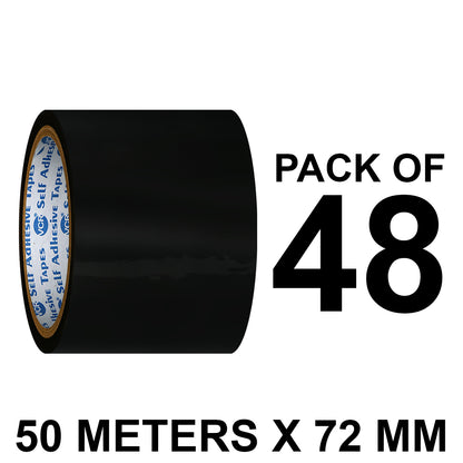 VCR Black Color Tape - 50 Meters in Length - 72mm / 3" Width - BOPP Self Adhesive Tape for Arts and Craft use, Box Packing, Office and Home use