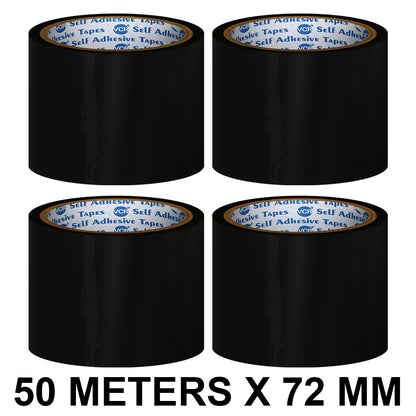 VCR Black Color Tape - 50 Meters in Length - 72mm / 3" Width - BOPP Self Adhesive Tape for Arts and Craft use, Box Packing, Office and Home use