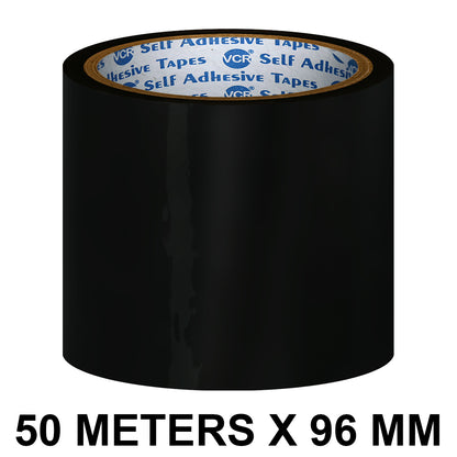 VCR Black Color Tape - 50 Meters in Length - 96mm / 4" Width - BOPP Self Adhesive Tape for Arts and Craft use, Box Packing, Office and Home use