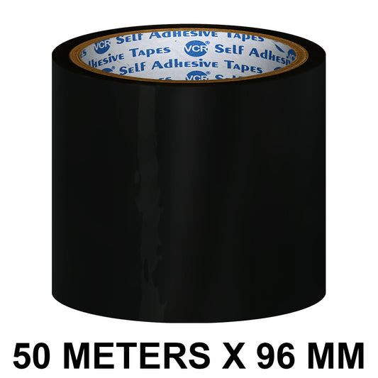 VCR Black Color Tape - 50 Meters in Length - 96mm / 4" Width - BOPP Self Adhesive Tape for Arts and Craft use, Box Packing, Office and Home use