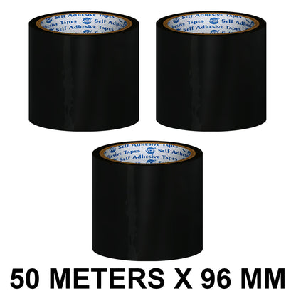 VCR Black Color Tape - 50 Meters in Length - 96mm / 4" Width - BOPP Self Adhesive Tape for Arts and Craft use, Box Packing, Office and Home use