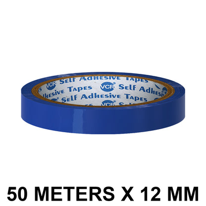 VCR Blue Color Tape - 50 Meters in Length - 12mm / 0.5" Width - BOPP Self Adhesive Tape for Arts and Craft use, Box Packing, Office and Home use