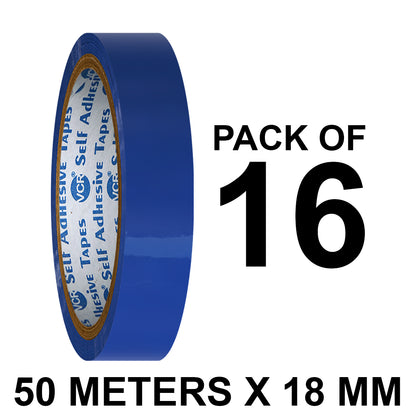 VCR Blue Color Tape - 50 Meters in Length - 18mm / 0.75" Width - BOPP Self Adhesive Tape for Arts and Craft use, Box Packing, Office and Home use