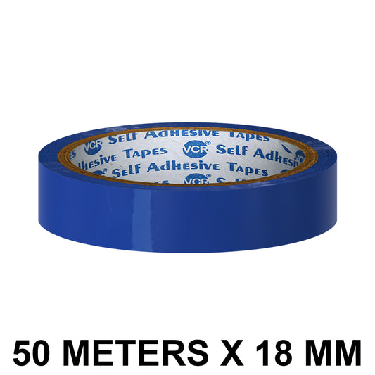 VCR Blue Color Tape - 50 Meters in Length - 18mm / 0.75" Width - BOPP Self Adhesive Tape for Arts and Craft use, Box Packing, Office and Home use