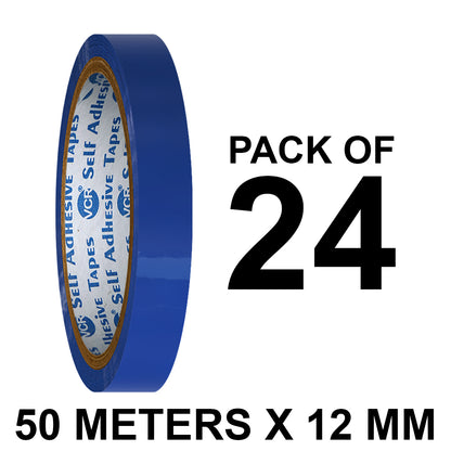 VCR Blue Color Tape - 50 Meters in Length - 12mm / 0.5" Width - BOPP Self Adhesive Tape for Arts and Craft use, Box Packing, Office and Home use