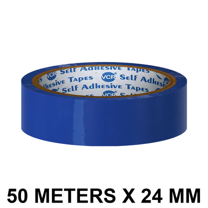 VCR Blue Color Tape - 50 Meters in Length - 24mm / 1" Width - BOPP Self Adhesive Tape for Arts and Craft use, Box Packing, Office and Home use