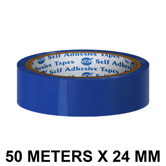 VCR Blue Color Tape - 50 Meters in Length - 24mm / 1" Width - BOPP Self Adhesive Tape for Arts and Craft use, Box Packing, Office and Home use