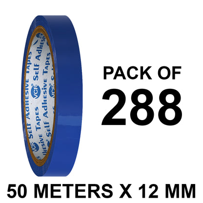 VCR Blue Color Tape - 50 Meters in Length - 12mm / 0.5" Width - BOPP Self Adhesive Tape for Arts and Craft use, Box Packing, Office and Home use