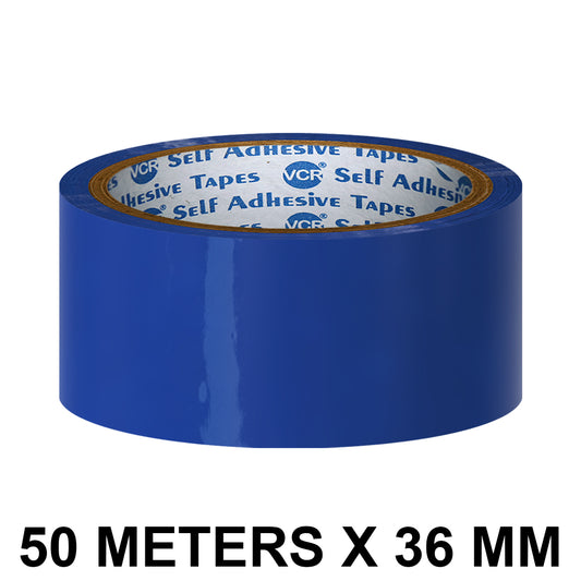 VCR Blue Color Tape - 50 Meters in Length - 36mm / 1.5" Width - BOPP Self Adhesive Tape for Arts and Craft use, Box Packing, Office and Home use
