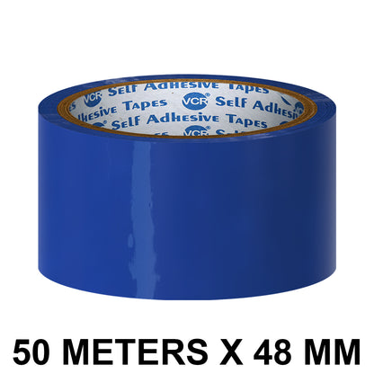 VCR Blue Color Tape - 50 Meters in Length - 48mm / 2" Width - BOPP Self Adhesive Tape for Arts and Craft use, Box Packing, Office and Home use