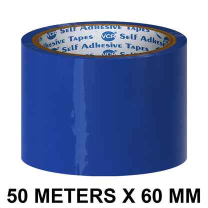 VCR Blue Color Tape - 50 Meters in Length - 60mm / 2.5" Width - BOPP Self Adhesive Tape for Arts and Craft use, Box Packing, Office and Home use