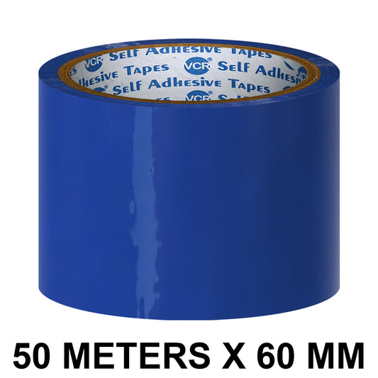 VCR Blue Color Tape - 50 Meters in Length - 60mm / 2.5" Width - BOPP Self Adhesive Tape for Arts and Craft use, Box Packing, Office and Home use