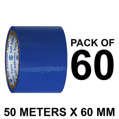 VCR Blue Color Tape - 50 Meters in Length - 60mm / 2.5" Width - BOPP Self Adhesive Tape for Arts and Craft use, Box Packing, Office and Home use