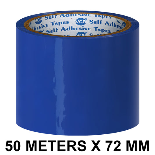 VCR Blue Color Tape - 50 Meters in Length - 72mm / 3" Width - BOPP Self Adhesive Tape for Arts and Craft use, Box Packing, Office and Home use