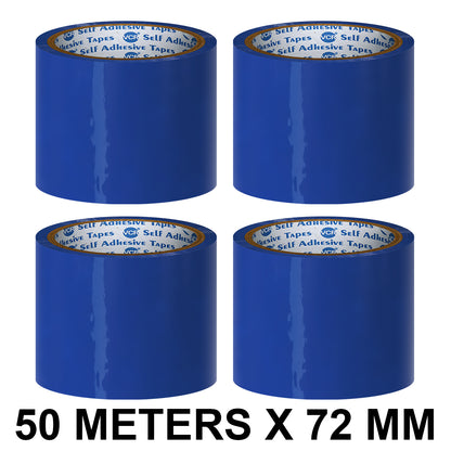VCR Blue Color Tape - 50 Meters in Length - 72mm / 3" Width - BOPP Self Adhesive Tape for Arts and Craft use, Box Packing, Office and Home use