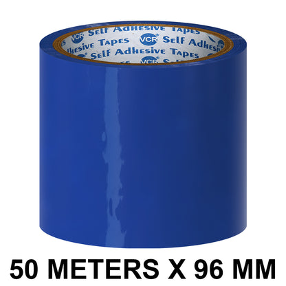 VCR Blue Color Tape - 50 Meters in Length - 96mm / 4" Width - BOPP Self Adhesive Tape for Arts and Craft use, Box Packing, Office and Home use
