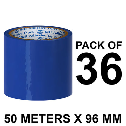 VCR Blue Color Tape - 50 Meters in Length - 96mm / 4" Width - BOPP Self Adhesive Tape for Arts and Craft use, Box Packing, Office and Home use