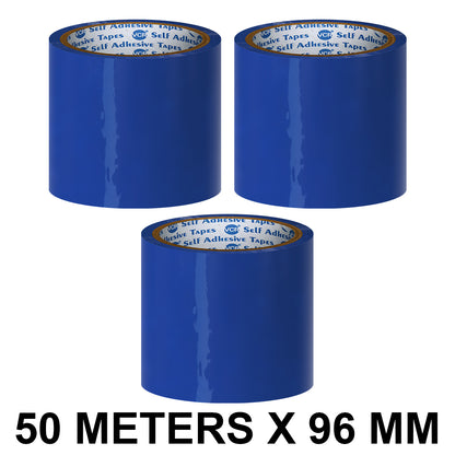 VCR Blue Color Tape - 50 Meters in Length - 96mm / 4" Width - BOPP Self Adhesive Tape for Arts and Craft use, Box Packing, Office and Home use