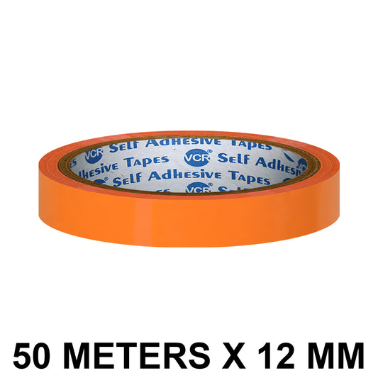 VCR Orange Color Tape - 50 Meters in Length - 12mm / 0.5" Width - BOPP Self Adhesive Tape for Arts and Craft use, Box Packing, Office and Home use