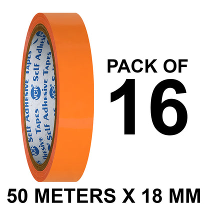 VCR Orange Color Tape - 50 Meters in Length - 18mm / 0.75" Width - BOPP Self Adhesive Tape for Arts and Craft use, Box Packing, Office and Home use