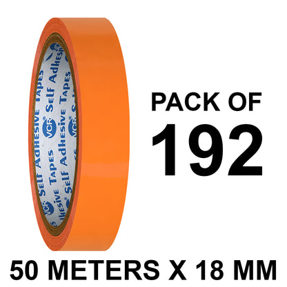 VCR Orange Color Tape - 50 Meters in Length - 18mm / 0.75" Width - BOPP Self Adhesive Tape for Arts and Craft use, Box Packing, Office and Home use