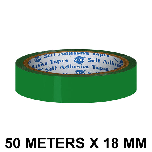 VCR Green Color Tape - 50 Meters in Length - 18mm / 0.75" Width - BOPP Self Adhesive Tape for Arts and Craft use, Box Packing, Office and Home use