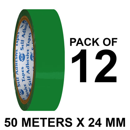 VCR Green Color Tape - 50 Meters in Length - 24mm / 1" Width - BOPP Self Adhesive Tape for Arts and Craft use, Box Packing, Office and Home use