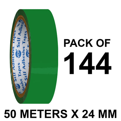 VCR Green Color Tape - 50 Meters in Length - 24mm / 1" Width - BOPP Self Adhesive Tape for Arts and Craft use, Box Packing, Office and Home use
