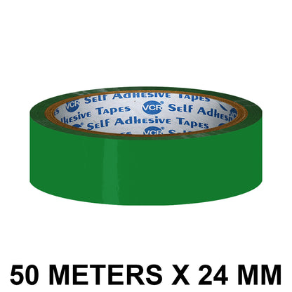 VCR Green Color Tape - 50 Meters in Length - 24mm / 1" Width - BOPP Self Adhesive Tape for Arts and Craft use, Box Packing, Office and Home use